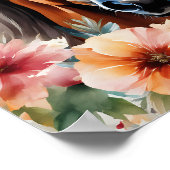 花に囲まれた水色の馬 ポスター (角)