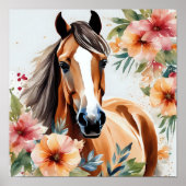 花に囲まれた水色の馬 ポスター (正面)