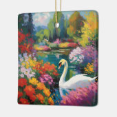 花に囲まれた湖で白鳥 セラミックオーナメント (左)