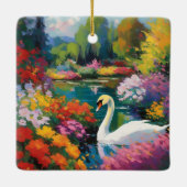 花に囲まれた湖で白鳥 セラミックオーナメント (裏面)