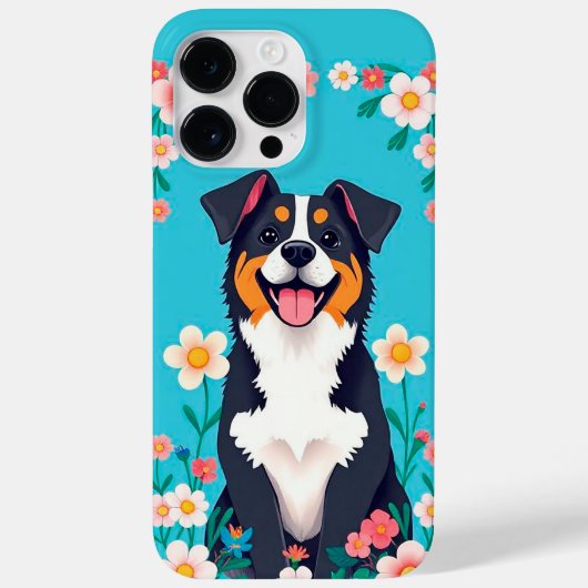 花に囲まれた漫画の犬 Case-Mate iPhoneケース (裏面)