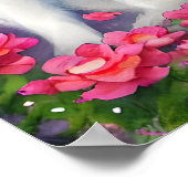 花に囲まれた白い子猫 ポスター (角)