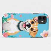 花に囲まれた笑顔のキャラクター犬 Case-Mate iPhoneケース (裏面(横))