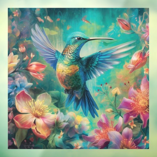 花に囲まれた美しいハミングバード ウィンドウサイン (シート3)