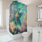花に囲まれた美しいハミングバード シャワーカーテン (インサイチュ)
