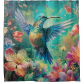 花に囲まれた美しいハミングバード シャワーカーテン (正面)