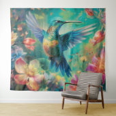 花に囲まれた美しいハミングバード タペストリー (インサイチュ(横))