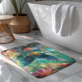 花に囲まれた美しいハミングバード バスマット