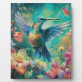 花に囲まれた美しいハミングバード フォトプラーク (正面)