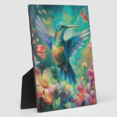 花に囲まれた美しいハミングバード フォトプラーク (側面)