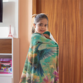 花に囲まれた美しいハミングバード フリースブランケット