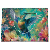 花に囲まれた美しいハミングバード ラージペーパーバッグ (正面)