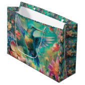 花に囲まれた美しいハミングバード ラージペーパーバッグ (正面アングル)