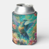 花に囲まれた美しいハミングバード 缶クーラー (缶正面)