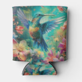 花に囲まれた美しいハミングバード 缶クーラー (正面)