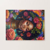 花に囲まれた美しい黒人女性 ジグソーパズル (横)