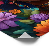 花に囲まれた美しい黒人女性 ポスター (角)