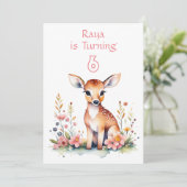 花に囲まれた赤ちゃん鹿の女の子の誕生日パーティー 招待状 (スタンド正面)