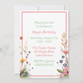 花に囲まれた赤ちゃん鹿の女の子の誕生日パーティー 招待状 (裏面)