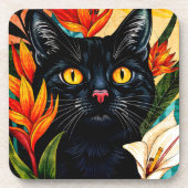 花に囲まれた黒猫 コースター (正面)
