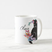 花に囲まれた黒猫 コーヒーマグカップ (正面右)