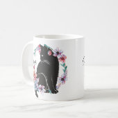 花に囲まれた黒猫 コーヒーマグカップ (正面左)