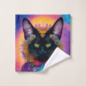 花に囲まれた黒猫 バスタオルセット (ウォッシュタオル)