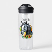 花に囲まれた黒馬パーソナライズされた