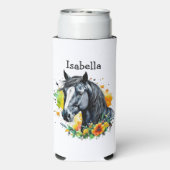 花に囲まれた黒馬パーソナライズされた スリム缶クーラー (Seltzer裏面)