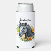 花に囲まれた黒馬パーソナライズされた スリム缶クーラー (Seltzer正面)