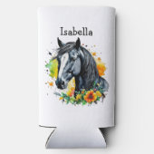 花に囲まれた黒馬パーソナライズされた スリム缶クーラー (裏面)