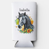 花に囲まれた黒馬パーソナライズされた スリム缶クーラー (正面)