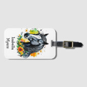 花に囲まれた黒馬パーソナライズされた ラゲッジタグ (正面横)