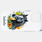 花に囲まれた黒馬パーソナライズされた Case-Mate iPhoneケース (裏面 (横))