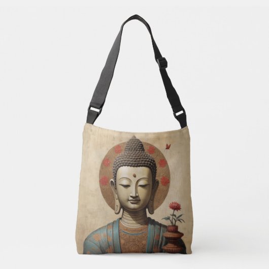 花に囲まれて瞑想する魅惑の仏陀 クロスボディバッグ (正面)