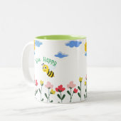 花に座ったかわいいイエロービー ツートーンマグカップ (正面左)