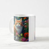 花に座るキュートなオレンジと白い猫 コーヒーマグカップ (正面左)