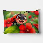 花に座る微笑みを浮かべる漫画 アクセサリーポーチ (裏面)