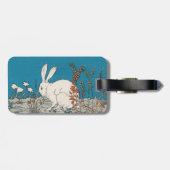 花に座る白ふわふわかわいらしうさぎ青 ラゲッジタグ (裏面横)