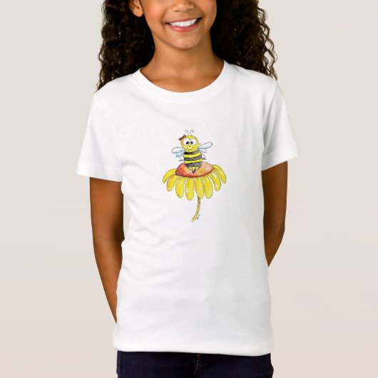 花に止まるキュートで幻想的な蜂 Tシャツ (正面)