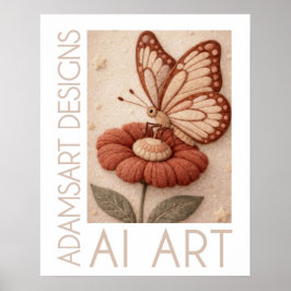 花に止まる気まぐれな蝶のヴィンテージ フェルト アート ポスター
