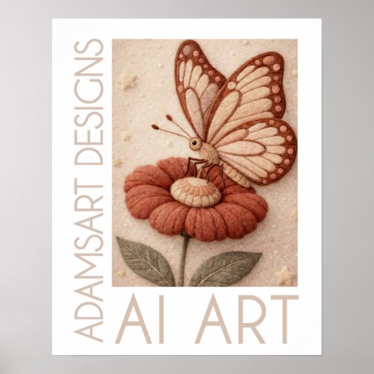 花に止まる気まぐれな蝶のヴィンテージ フェルト アート ポスター (正面)