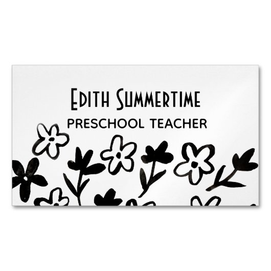 花に水墨四角の名刺 マグネット名刺 (正面)