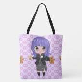 花に満足するアニメの少女 トートバッグ (裏面)