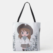 花に満足するアニメの少女 トートバッグ (裏面)