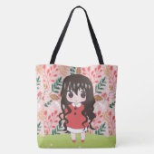 花に満足するアニメの少女 トートバッグ (裏面)