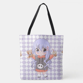 花に満足するアニメの少女 トートバッグ