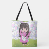 花に満足するアニメの少女 トートバッグ (裏面)