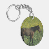花に立つ野生のマスタング·ウマ キーホルダー (正面左)