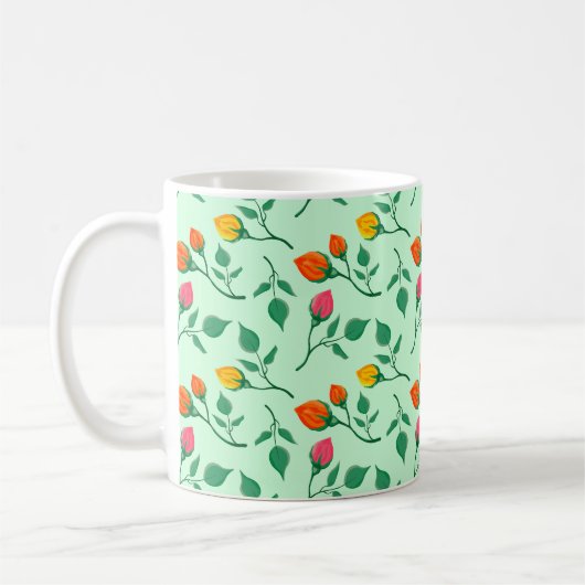 花に色を付けたバラ コーヒーマグカップ (左)